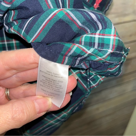 ⭐️ Talbots Plaid Button Up Roll Tab Sleeve Ruffle Front Blouse Size 12 D1 - Picture 8 of 9